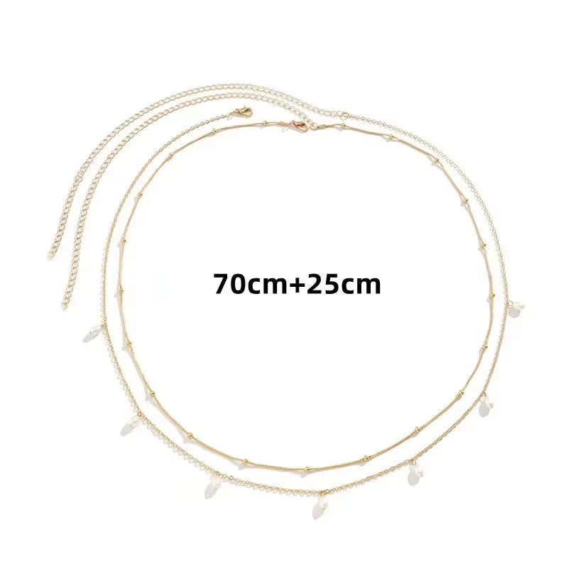 New Fashion Sexy Double Layer Pearl Chain for Women Waist Bead Belly Chain Belly Belt Summer Beach Body Jewelry Festival Gifts