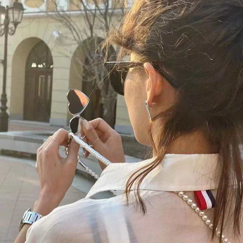 Ins New Trendy Pearl Waist Chain Crossbody Strap Women'S Fashion Heart-Shaped Mirror Pendant Jewelry Belt Skirt Suit Accessories