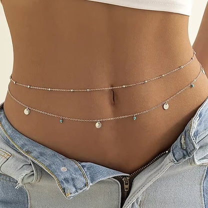 New Fashion Sexy Double Layer Pearl Chain for Women Waist Bead Belly Chain Belly Belt Summer Beach Body Jewelry Festival Gifts
