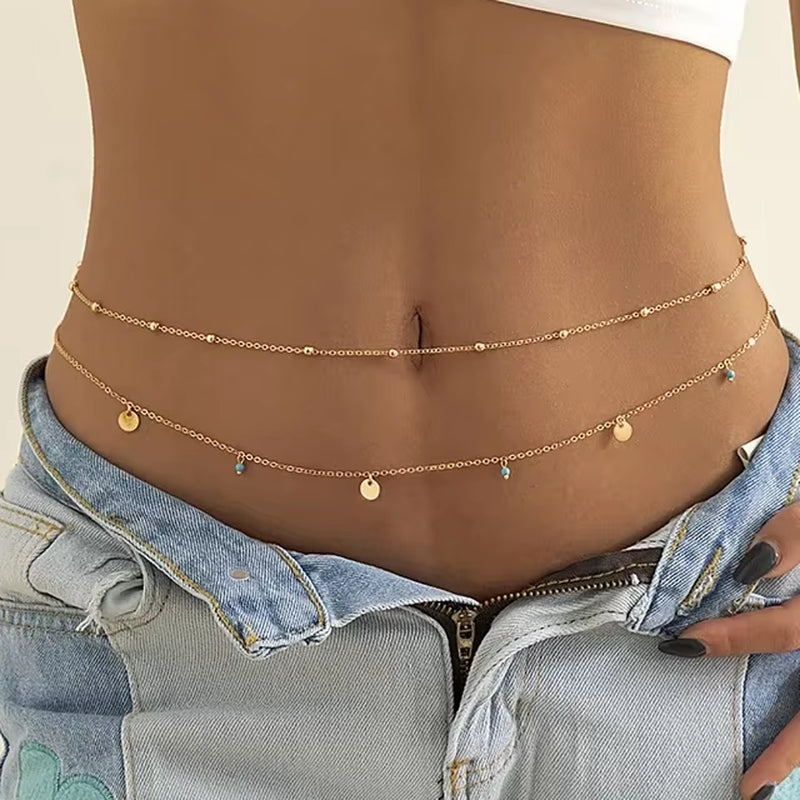 New Fashion Sexy Double Layer Pearl Chain for Women Waist Bead Belly Chain Belly Belt Summer Beach Body Jewelry Festival Gifts