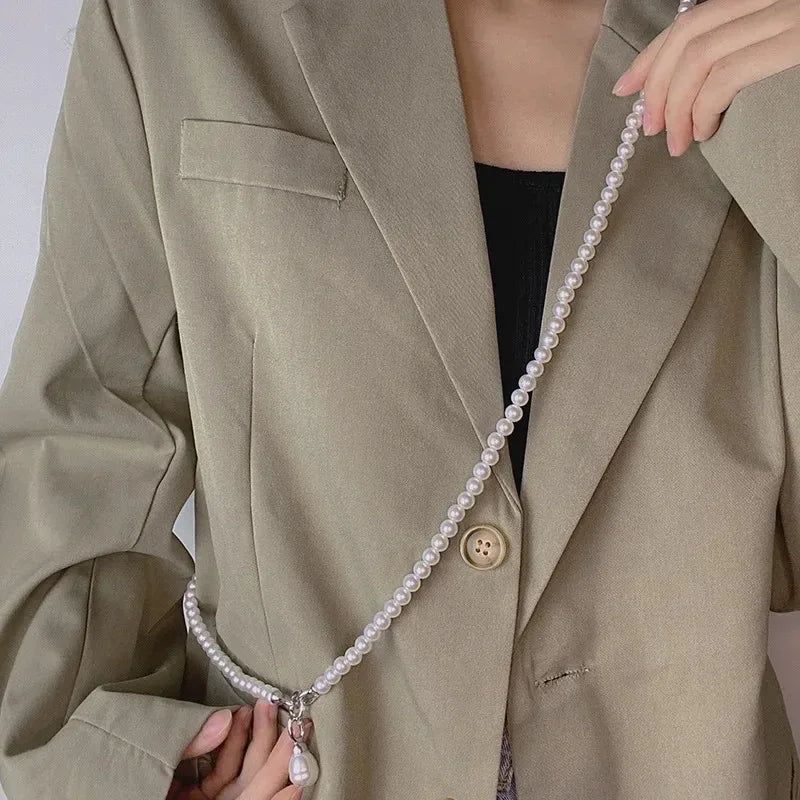 Ins New Trendy Pearl Waist Chain Crossbody Strap Women'S Fashion Heart-Shaped Mirror Pendant Jewelry Belt Skirt Suit Accessories