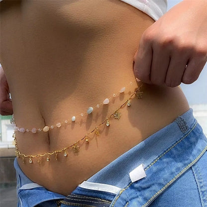 New Fashion Sexy Double Layer Pearl Chain for Women Waist Bead Belly Chain Belly Belt Summer Beach Body Jewelry Festival Gifts